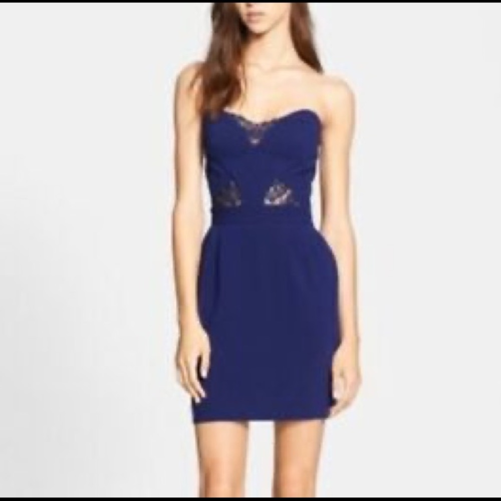 The Kooples Strapless Lace Insert Blue Dress